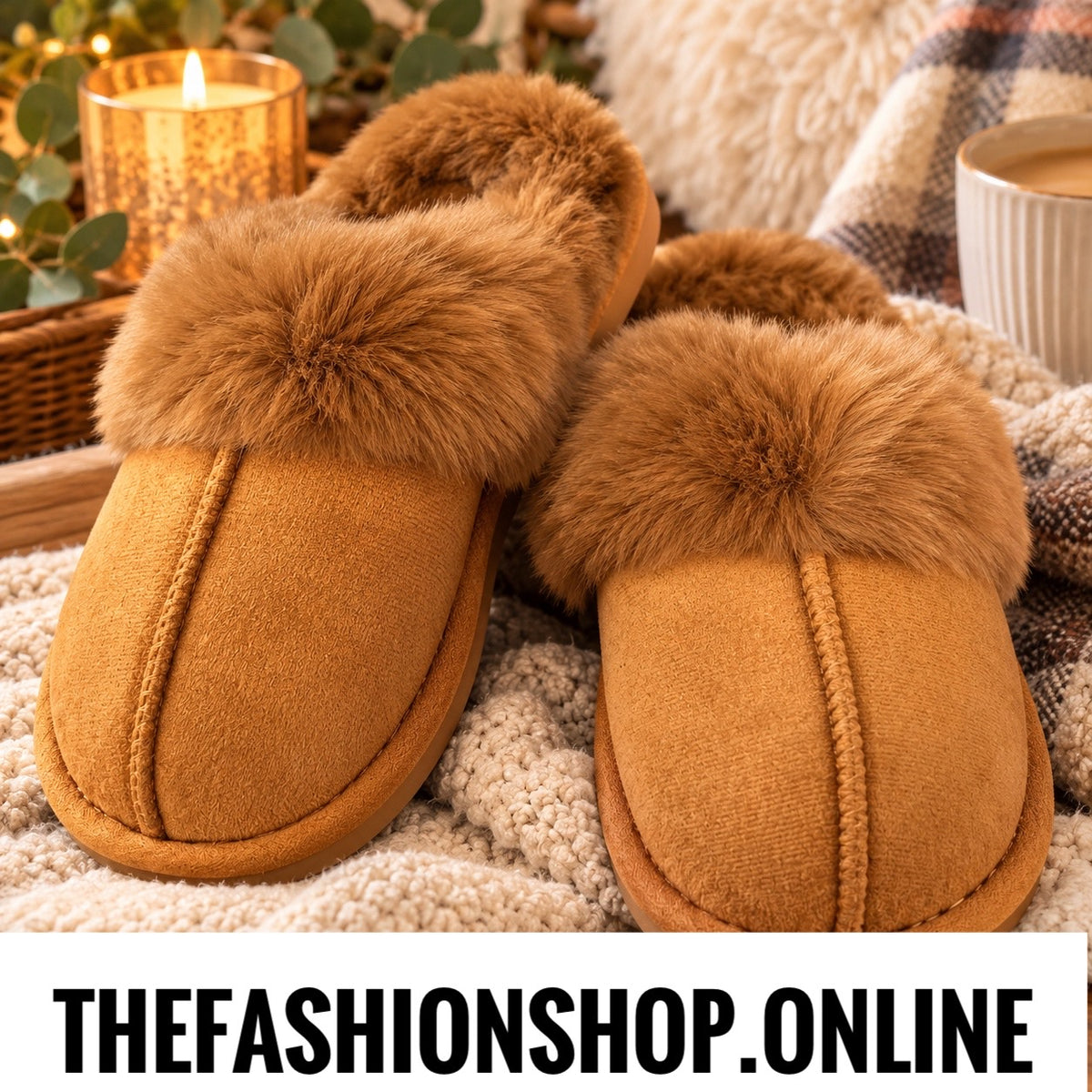 Lola camel faux fur slippers sizes 3-8 (36-41)