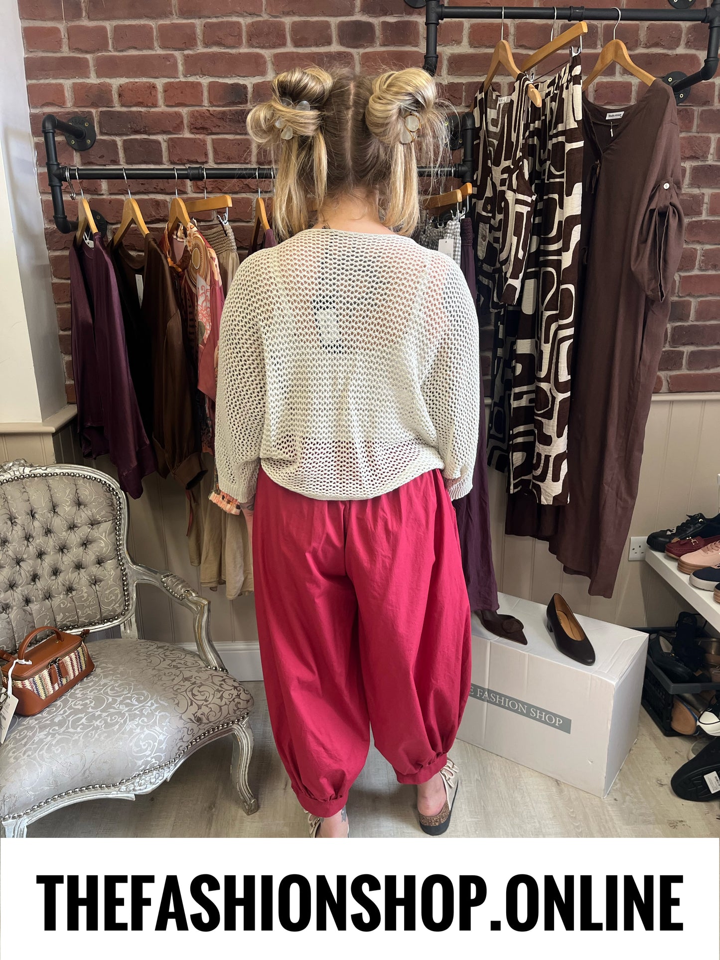 Gina wine cropped button trousers 8-16