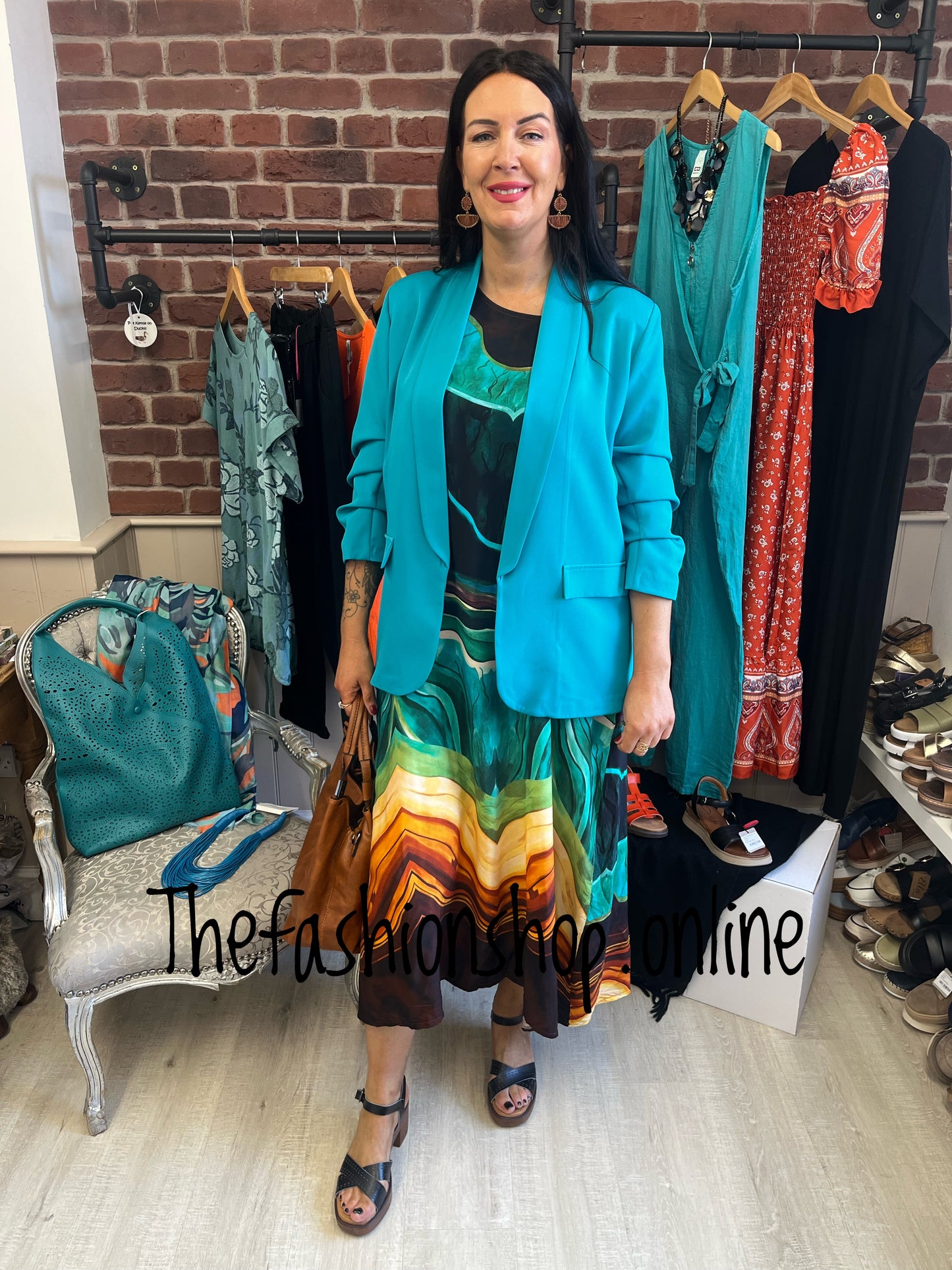 Imogen teal blazer with ruched sleeves 10-16