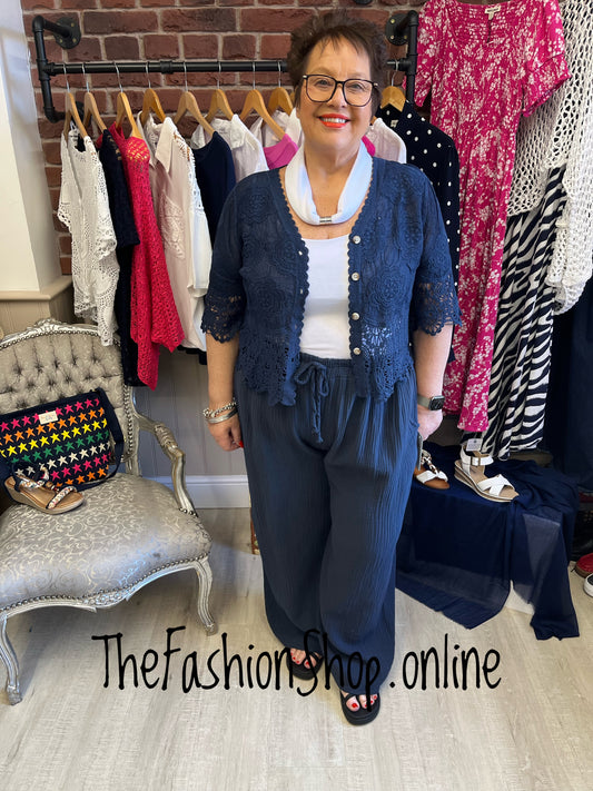 Clarissa navy wide leg trousers 12-22