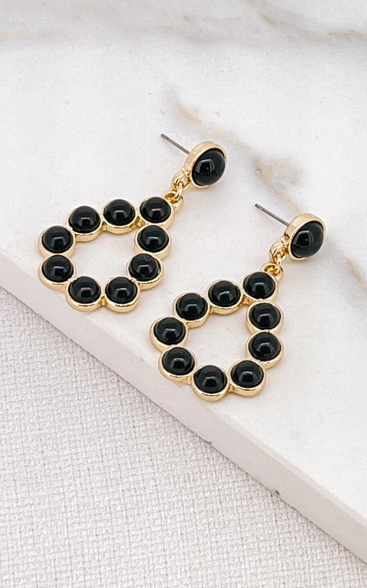 Envy semi precious gold and black drop earrings