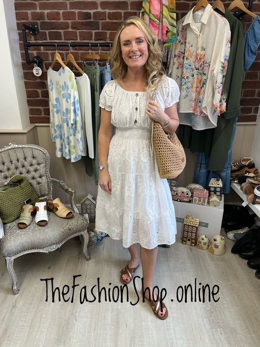 Avril white broderie Anglais gypsy midi dress 8-16