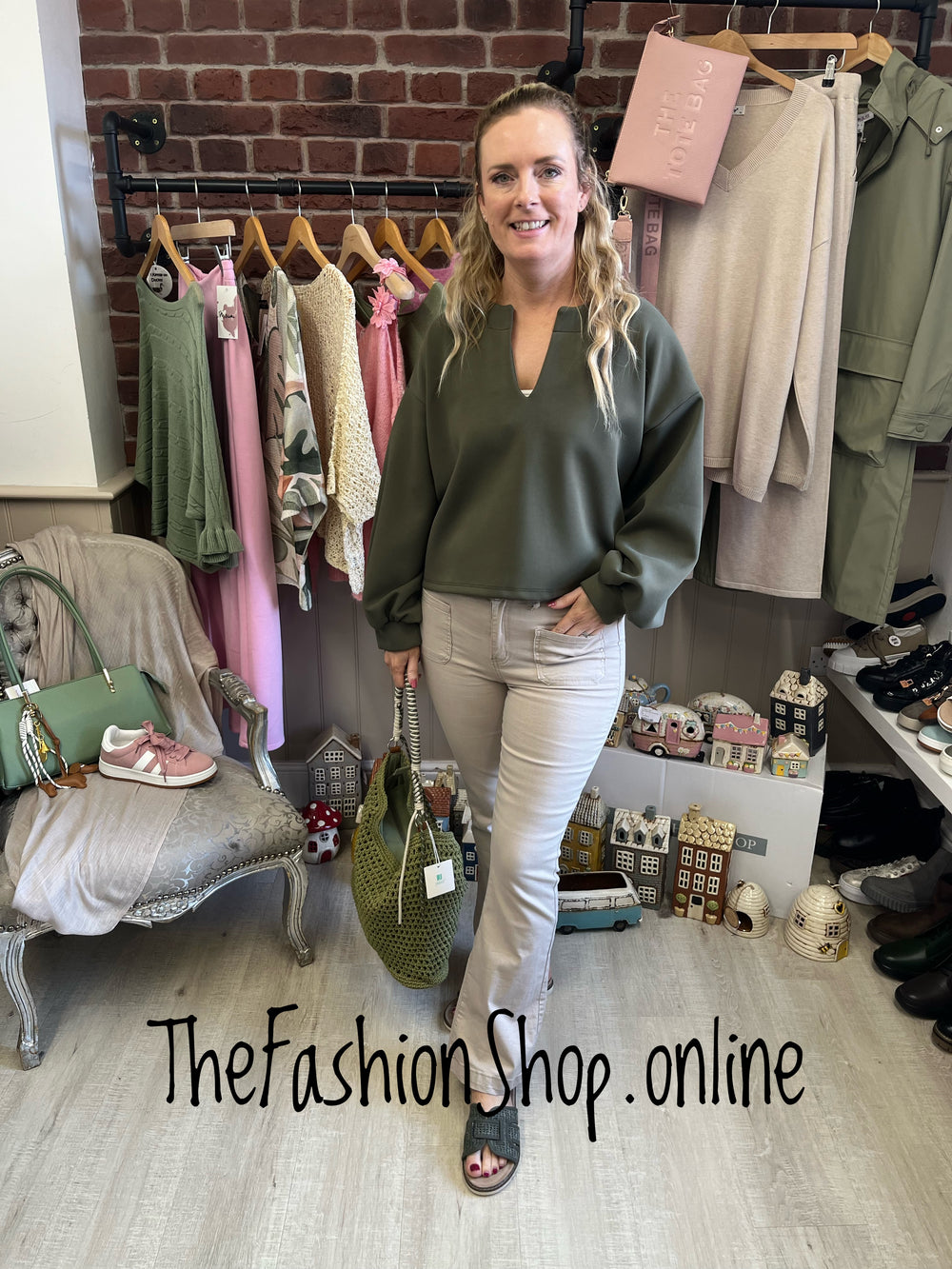 Zena Khaki Notch Neck Sweatshirt 8-14