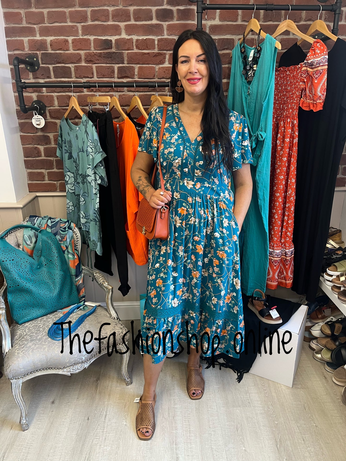 Stella Morgan teal floral print dress sizes 12-20