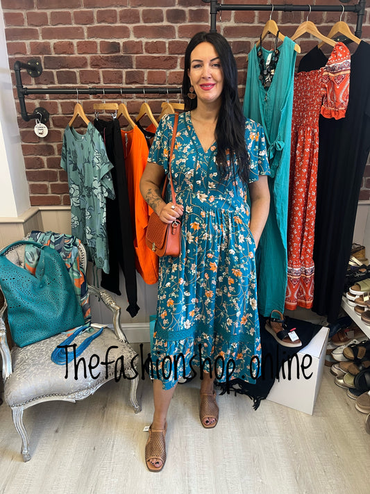 Stella Morgan teal floral print dress sizes 12-20
