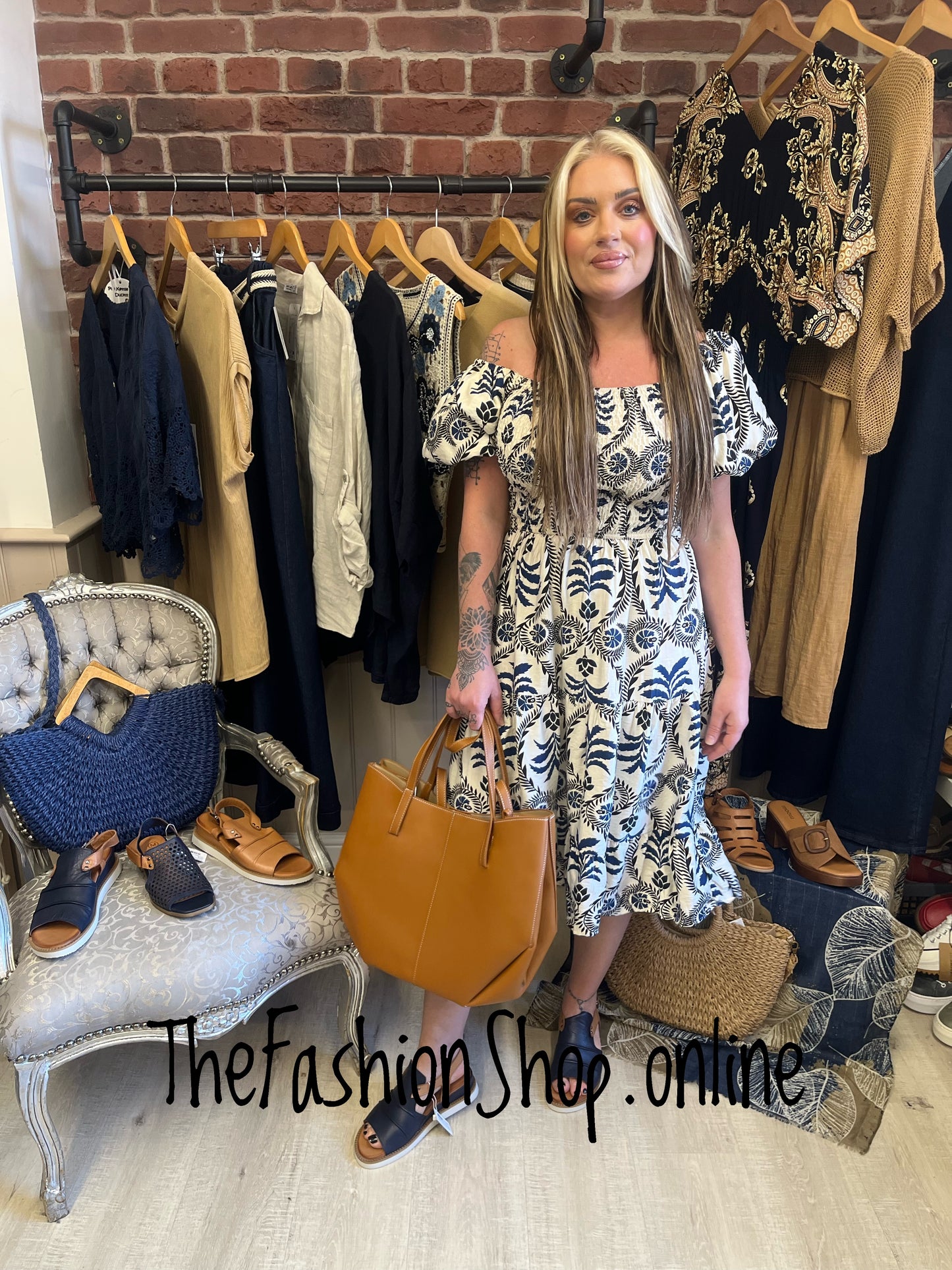 Darcy navy and cream midi dress sizes 8, 10 and 12