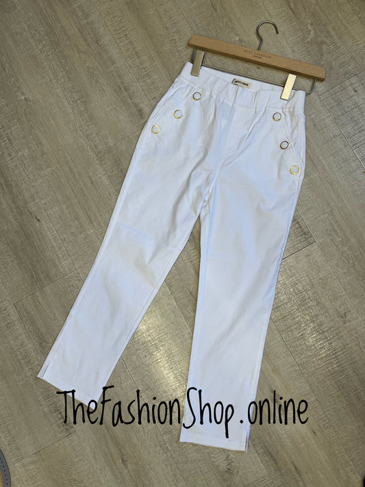 Kelsey white cropped button trousers sizes 10-18