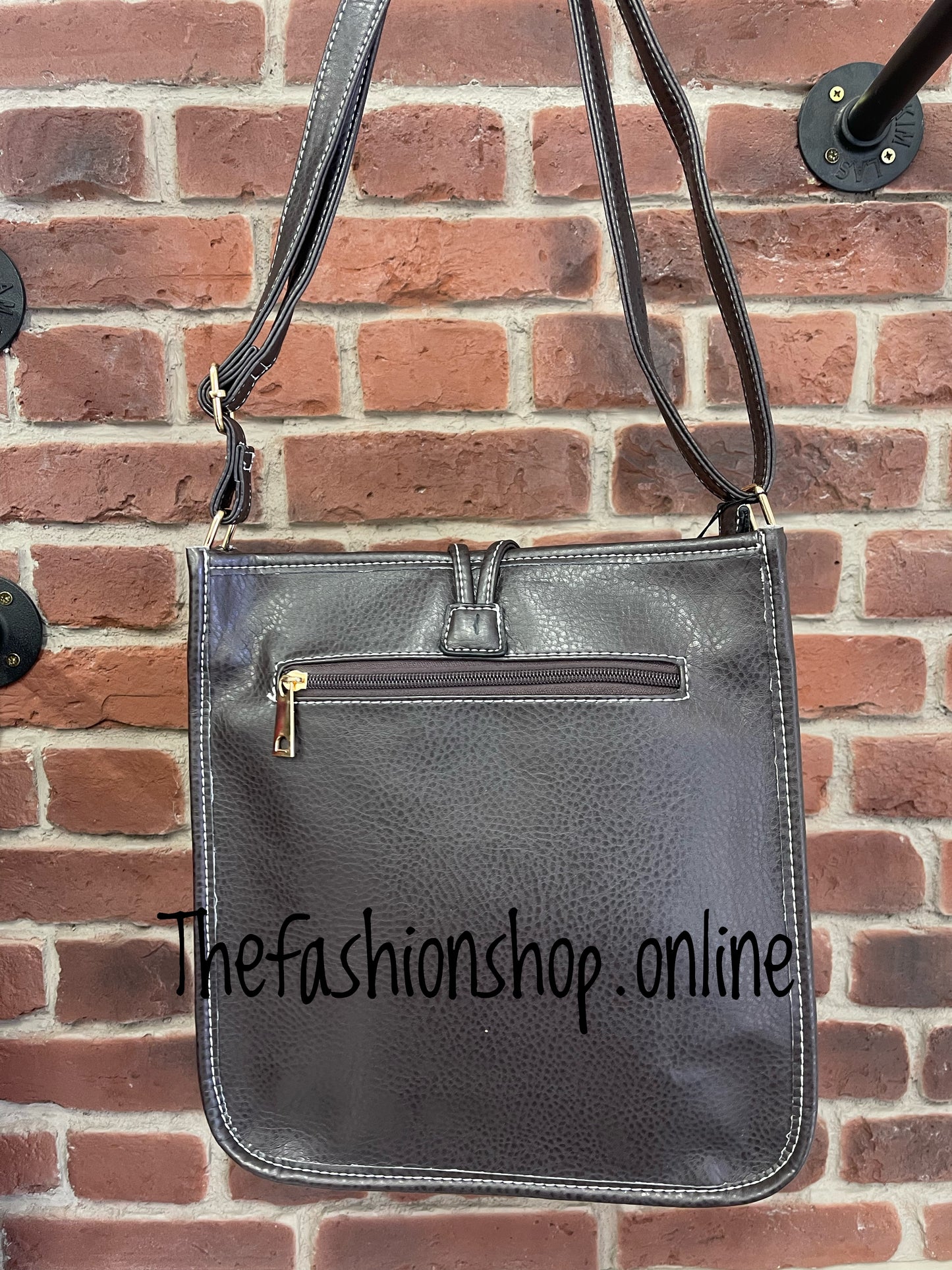 Lexi Shoulder Bag With Button and Stitch Detail in Brown