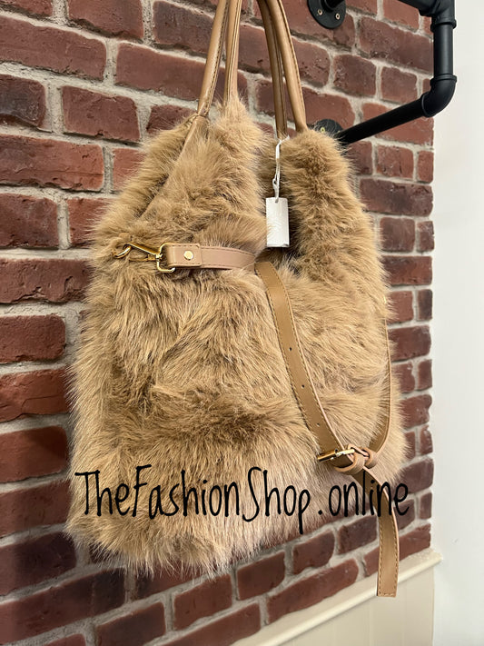 Bronte camel faux fur bag