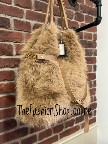 Bronte camel faux fur bag