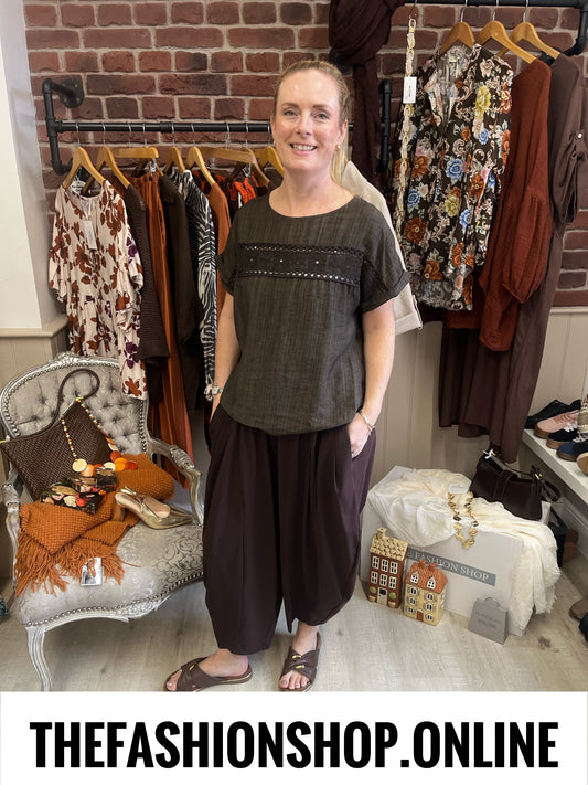 Bernie brown lace panel top 10-16
