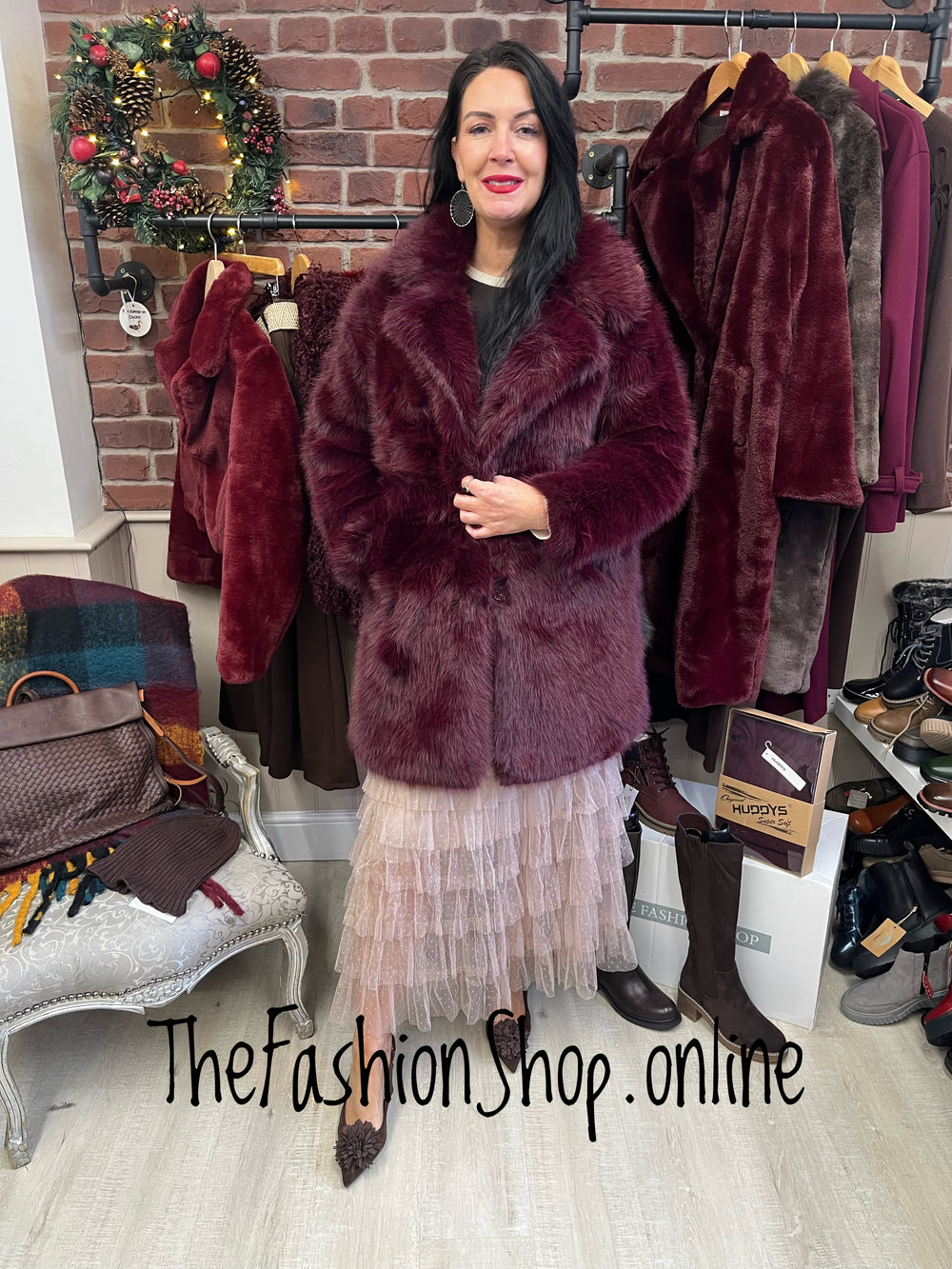 Samantha Wine Faux Fur Coat 12,14,16
