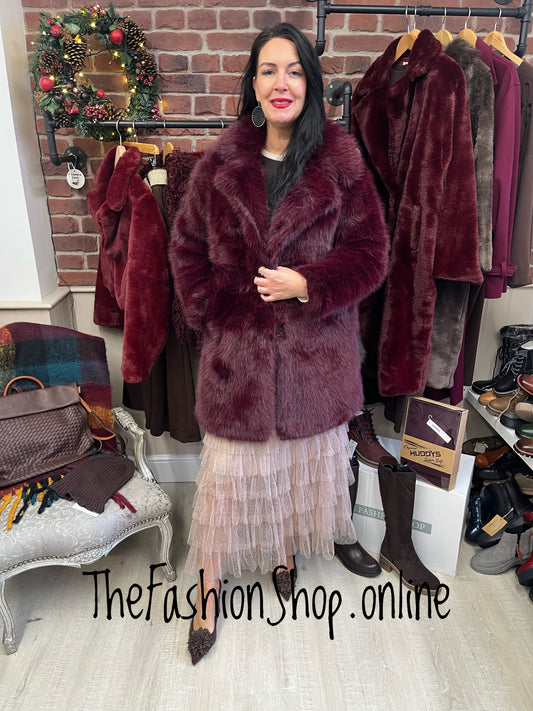 Samantha Wine Faux Fur Coat 12,14,16