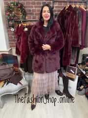 Samantha Wine Faux Fur Coat 12,14,16