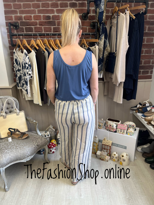 Alana navy and beige linen striped trousers 8-14