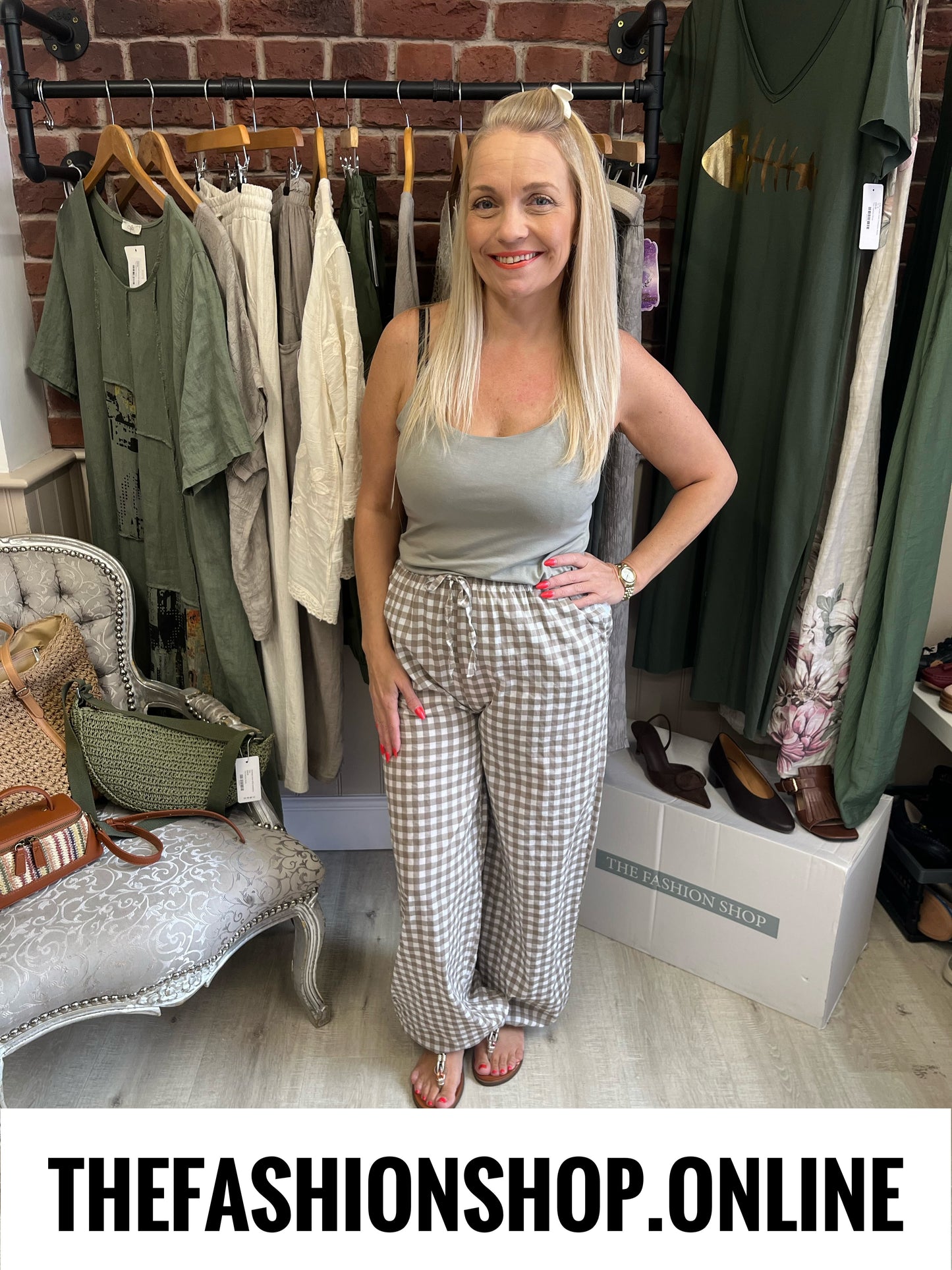 Salma mocha gingham trousers 8-14