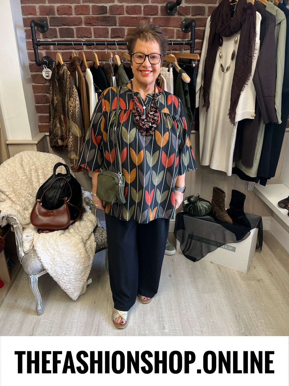 Lorena olive and rust print tunic 14-20
