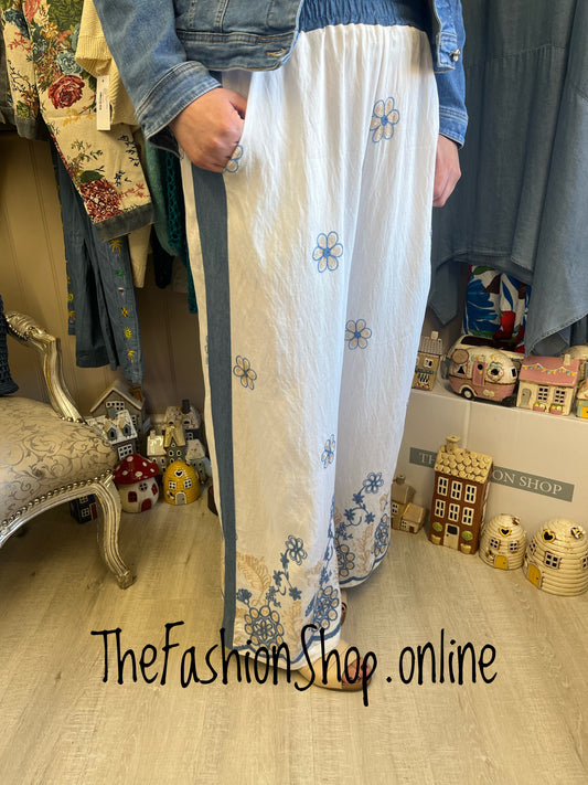 Fly Out embroidered wide leg trousers 10-16