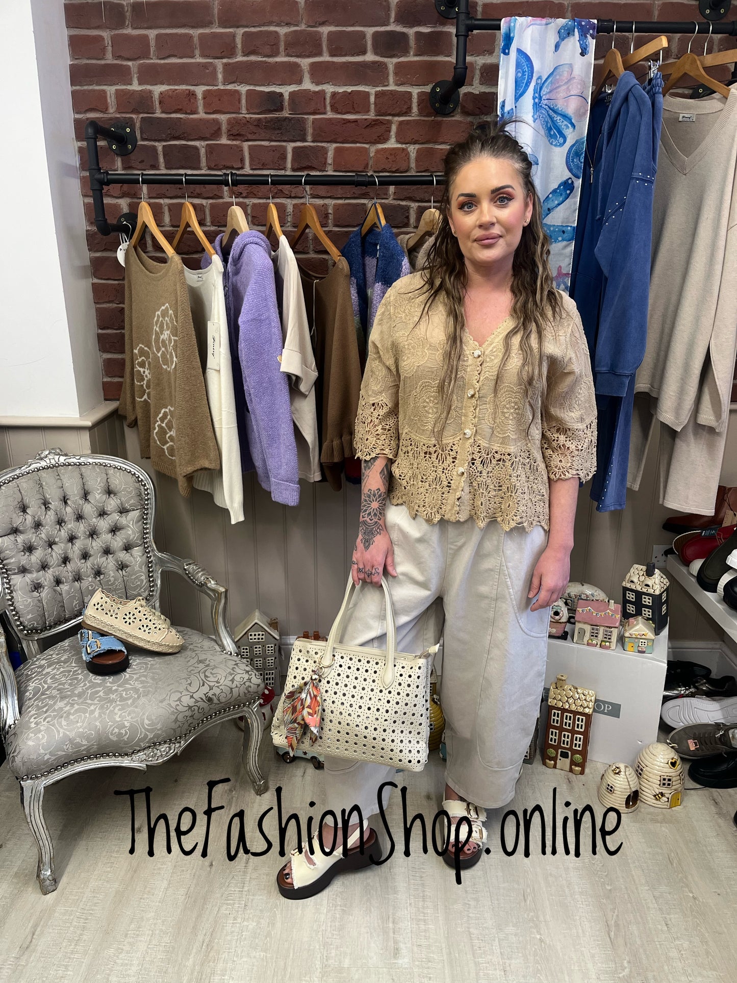 Sienna camel lace blouse 8-16