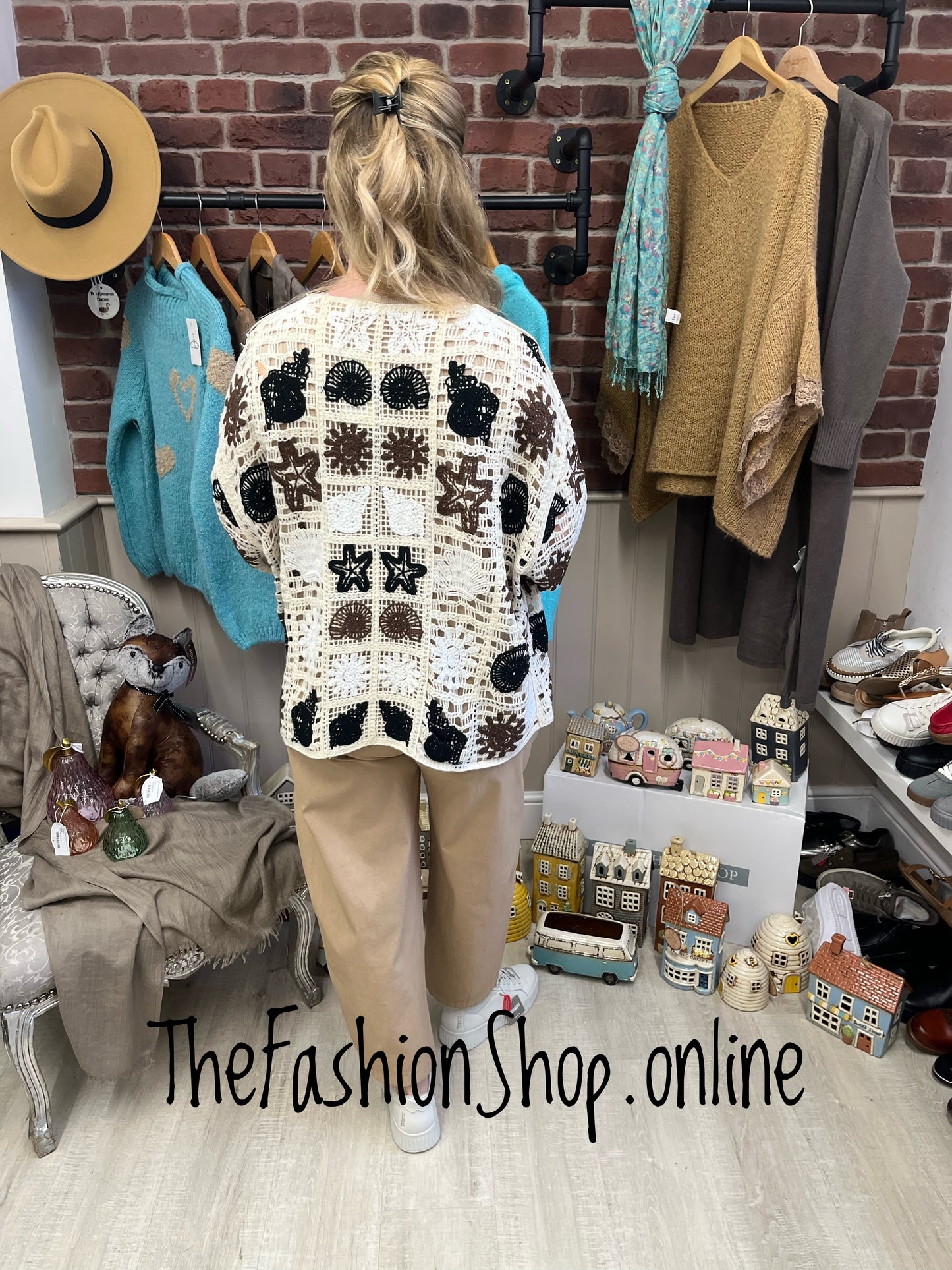 Kimmy cream and black crochet cardigan 8-16