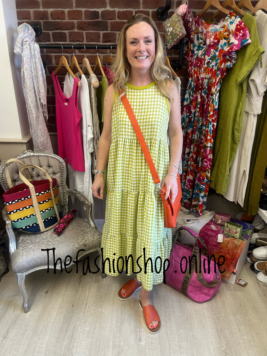 Cally citrus and white tiered gingham dress 10-16