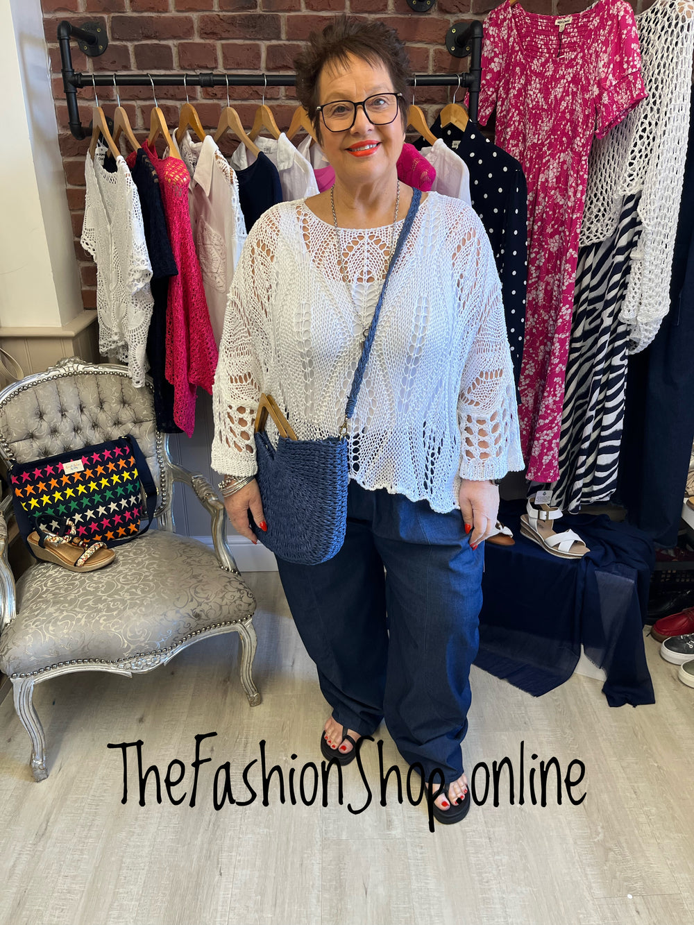 Michelle soft denim  navy wide leg trousers 14-24