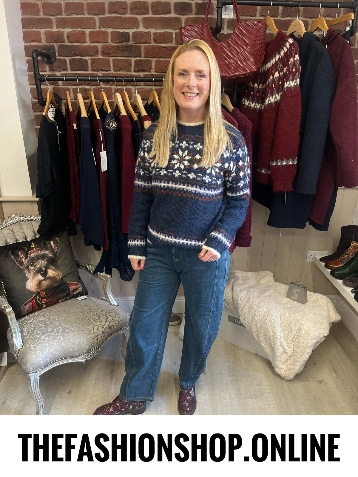 Terri navy Fair Isle wool mix jumper 10-16