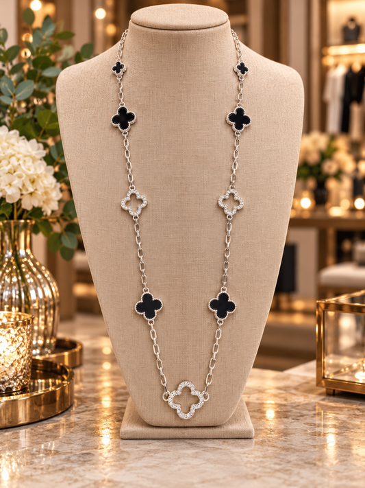 Envy grey and silver sparkle clover necklace