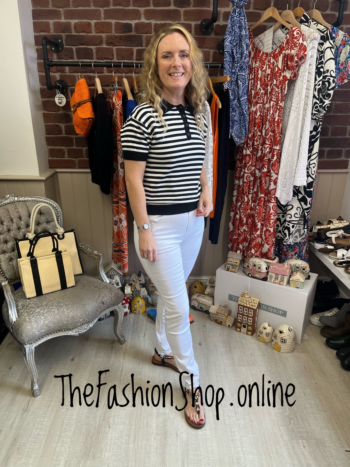 Katie black and white stripe knitted top 8-14