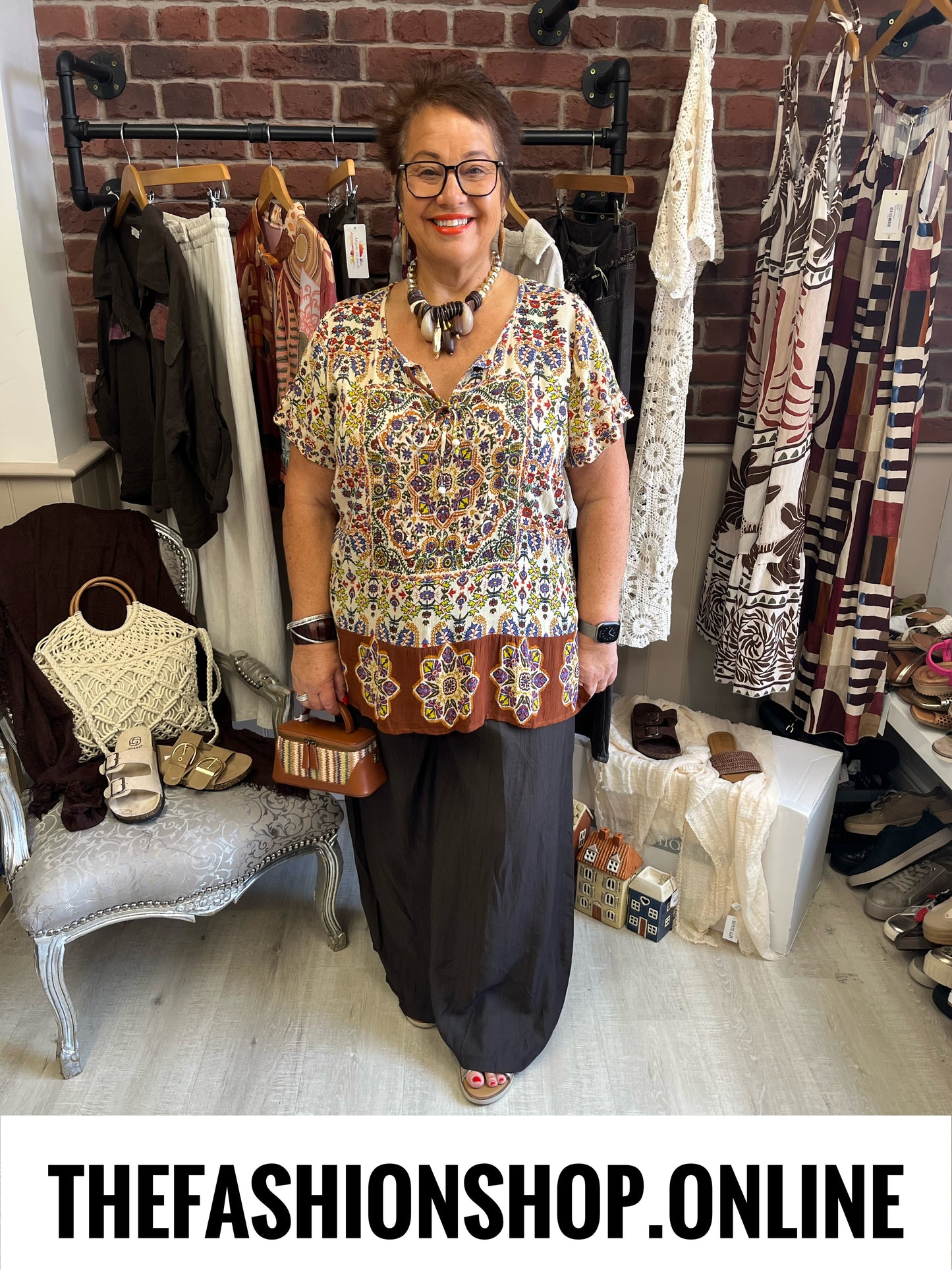Celia brown paisley embellished top sizes 12, 14 and 16