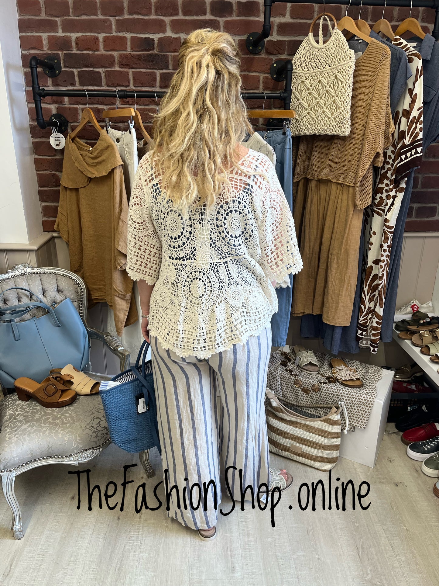 Alana navy and beige linen striped trousers 8-14