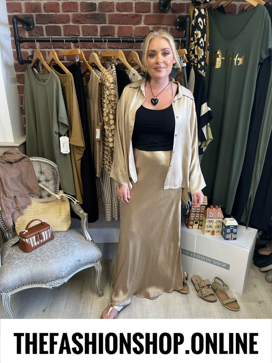 Remi gold sateen maxi skirt 8-14
