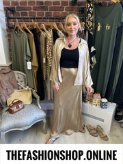 Remi gold sateen maxi skirt 8-14