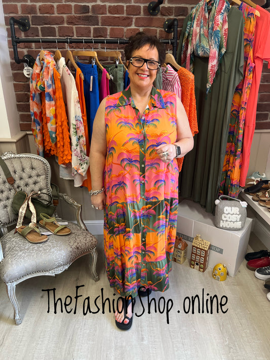 Mandy colourful palm tree summer dress 14-20