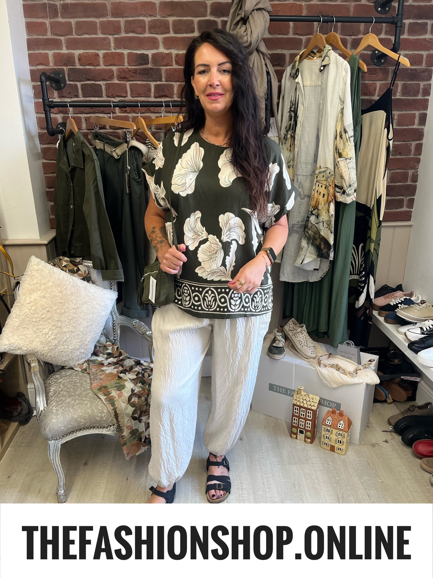 Hannah green floral linen mix top 12-18
