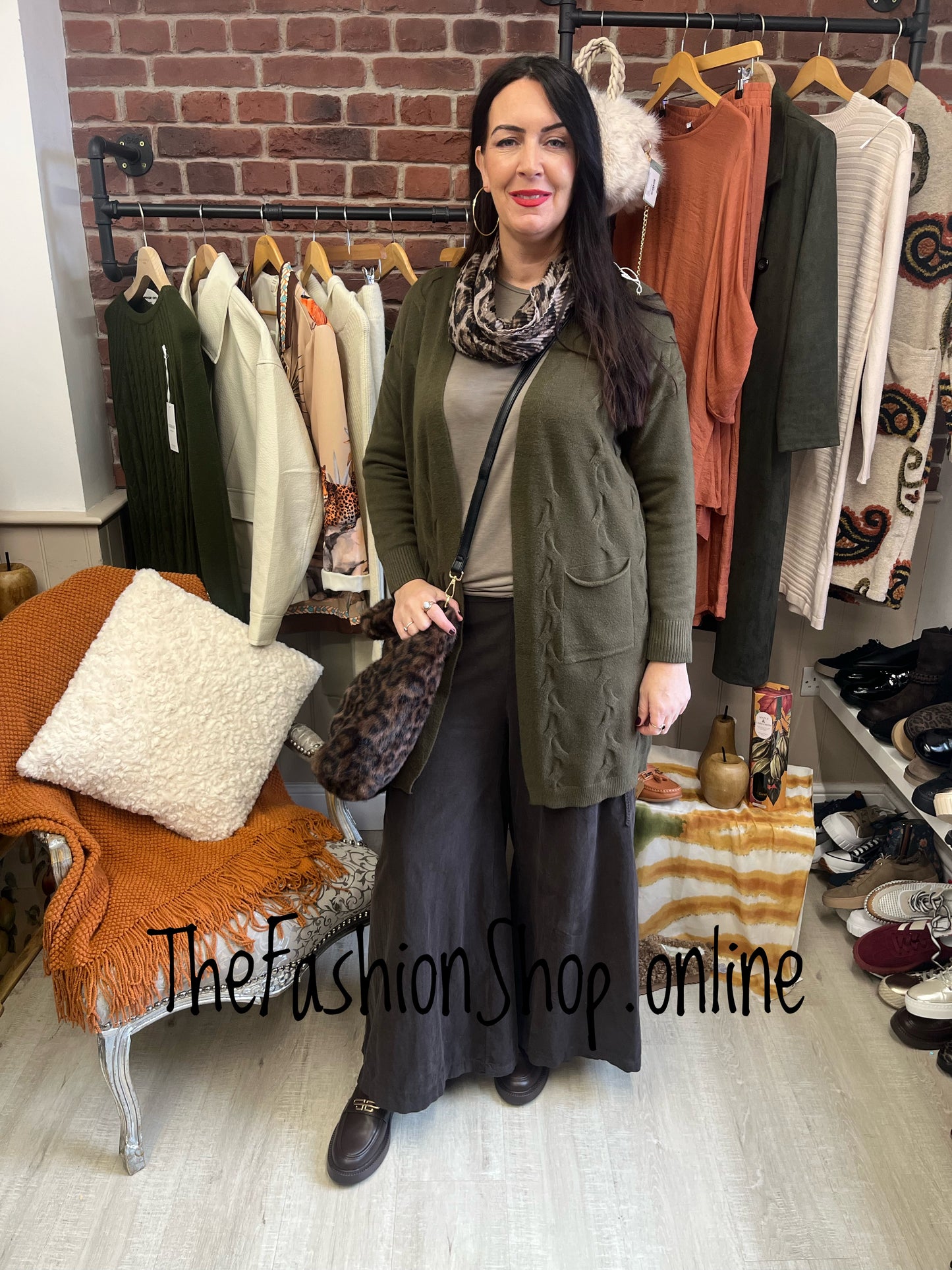 Bianca khaki mid length cardigan 12-16