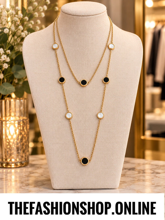 Envy double layer gold necklace with black & white circles
