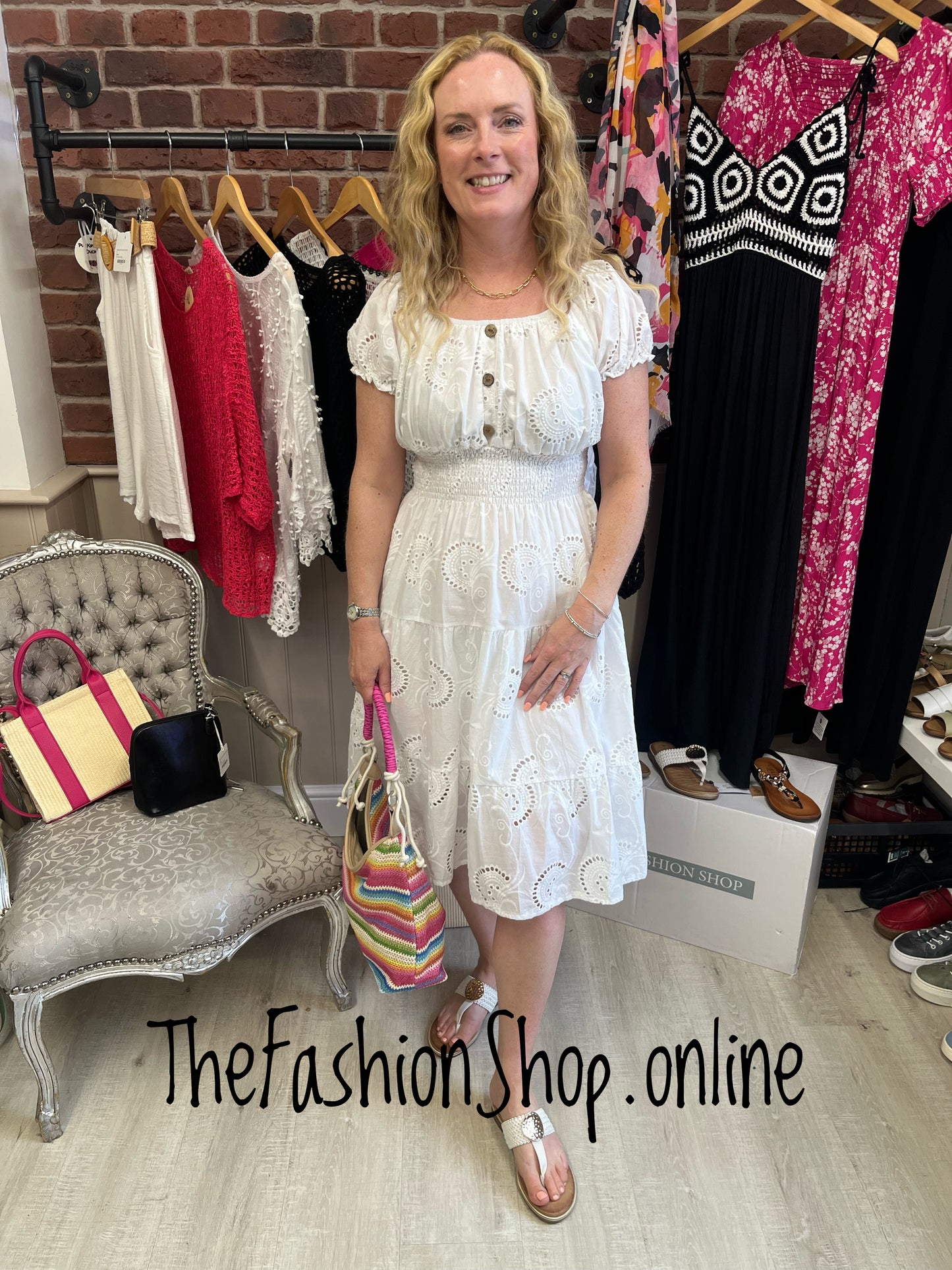 Avril white broderie Anglais gypsy midi dress 8-16