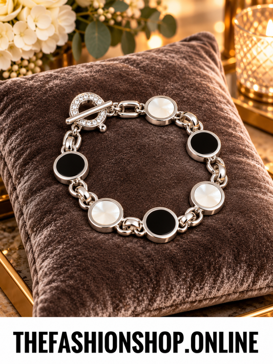 Envy silver bracelet with black & white circles