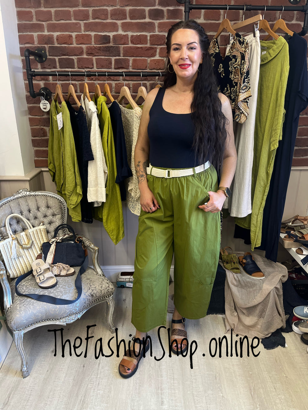 Fly Out lime barrel trousers with belt 8-14