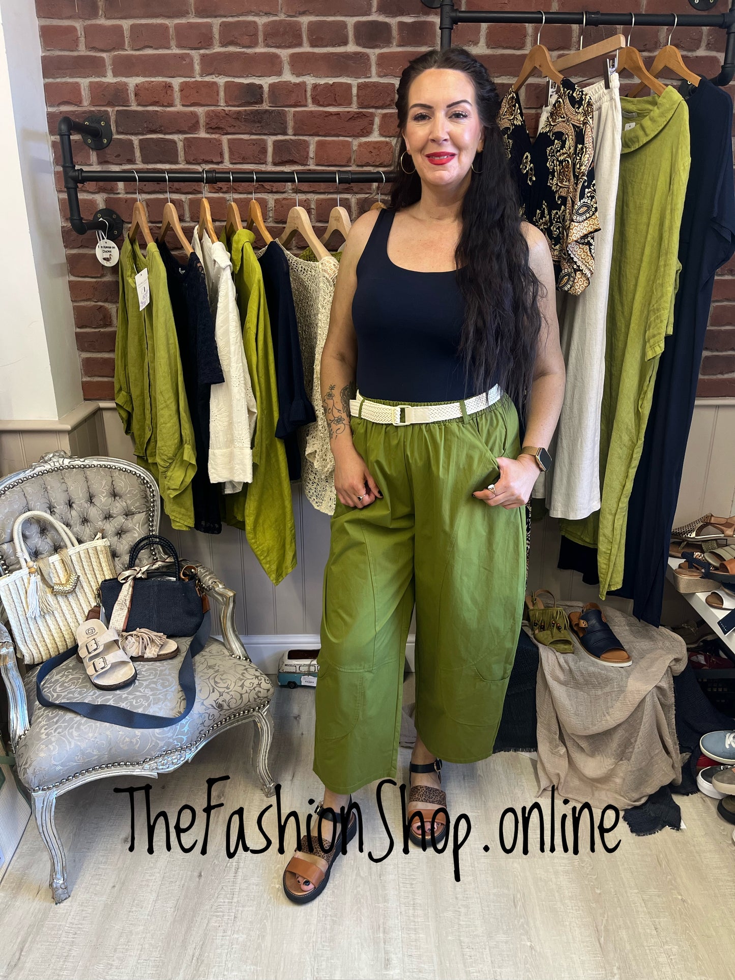 Fly Out lime barrel trousers with belt 8-14