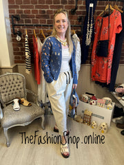 Kayla denim blue crochet cardigan sizes 10-12 and 14-16