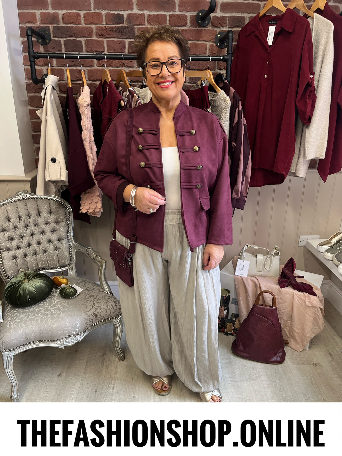 Kimberley wine faux suede military jacket 12-18