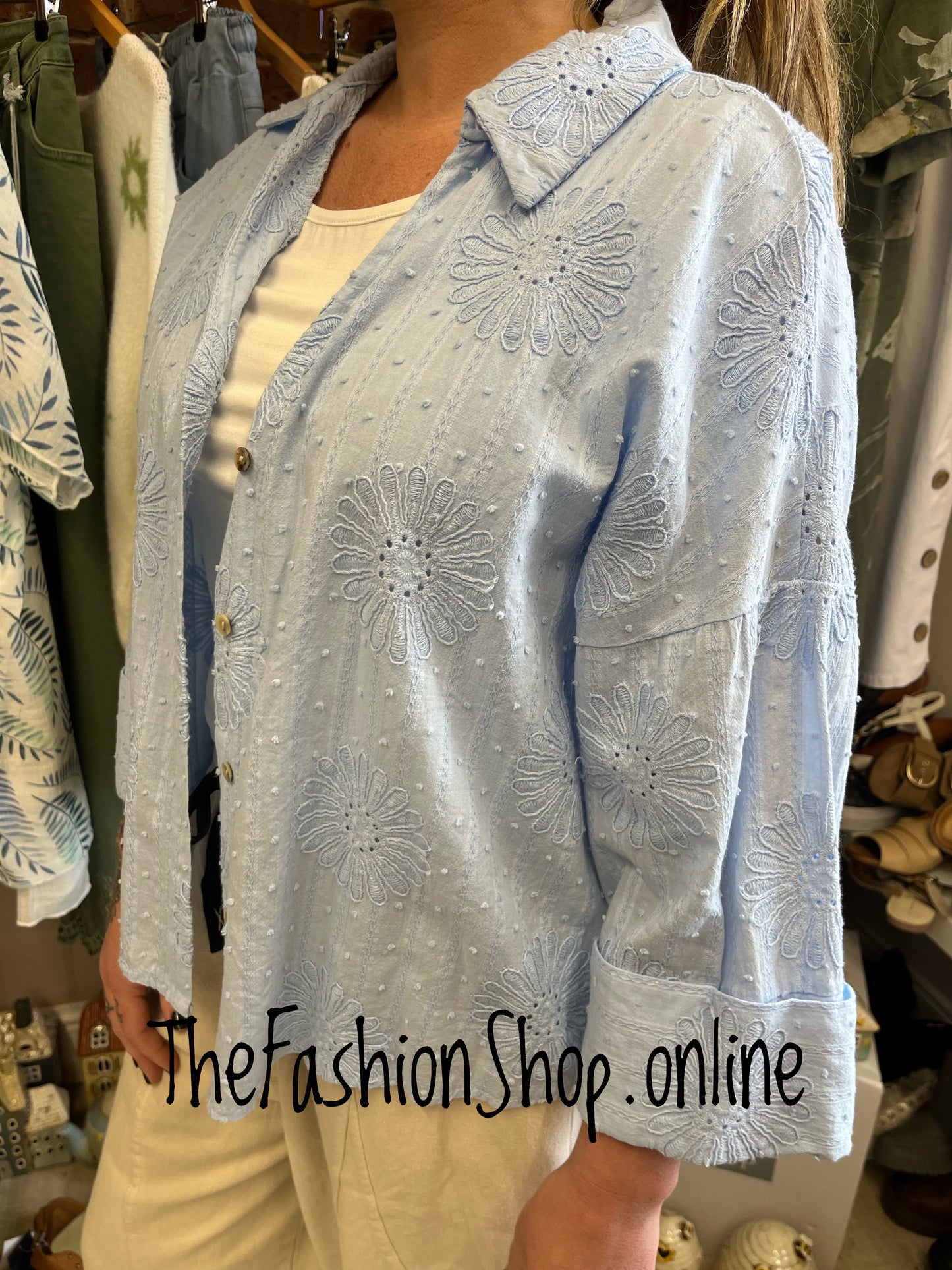 Sally blue cotton embroidered shirt 12-18