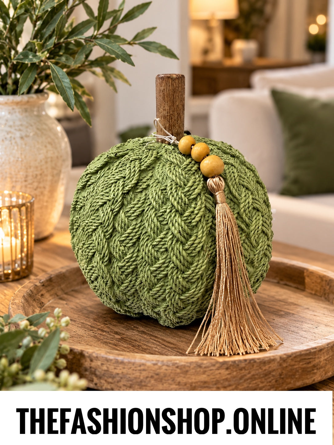 The Harvest Home Resin Knitted Pumpkin in Green