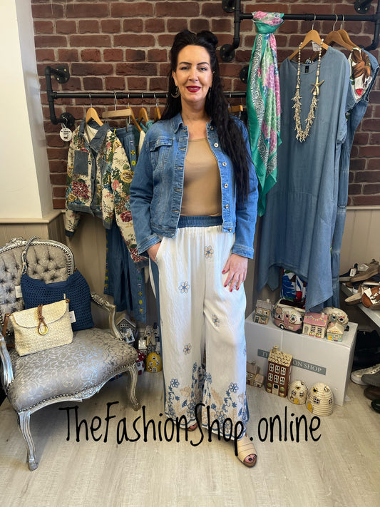 Fly Out embroidered wide leg trousers 10-16