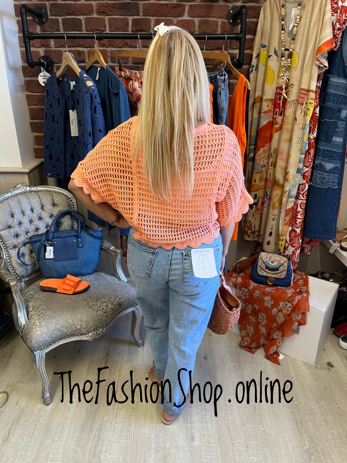 Charlotte coral and white crochet top 8-12