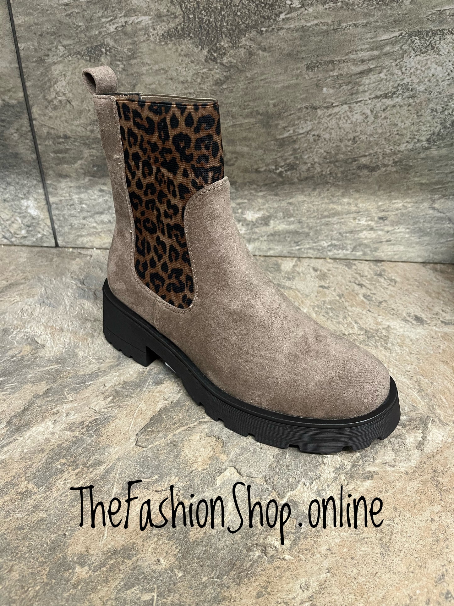 Willow Taupe Boot with Leopard Elastic Trim 3-8