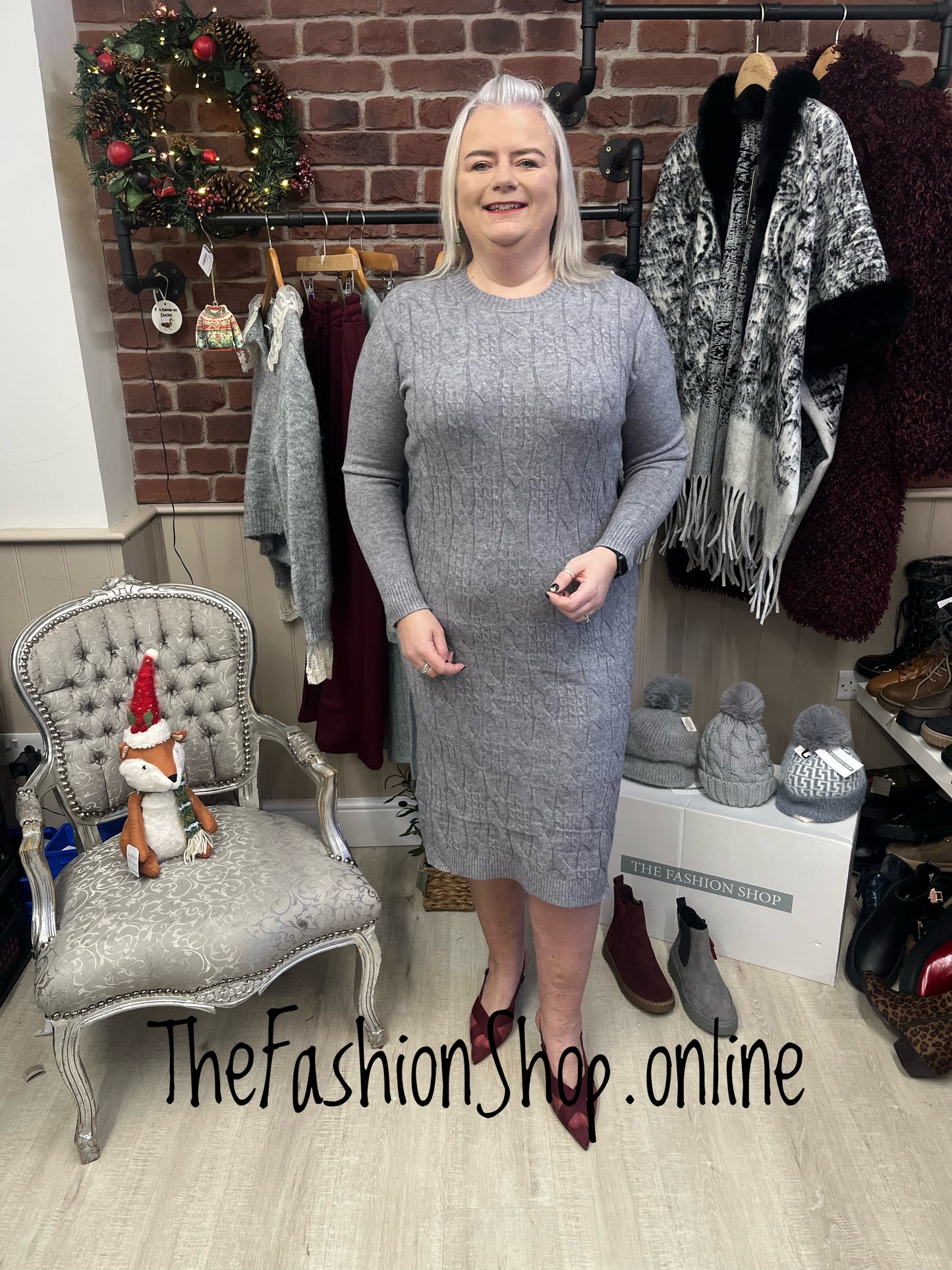 Alison grey cable knit jumper dress 14-18