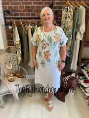 Jackie white floral linen dress 16-20